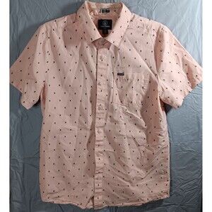 Volcom Modern Fit Mens Medium Button Up Shirt Short Sleeve Pink Geometric